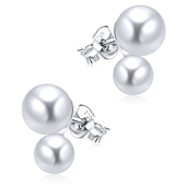 Charming Two Pearl Cluster Silver Ear Stud STS-5260
